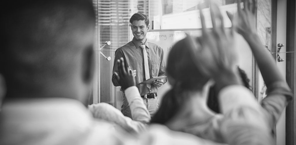 man making presentation