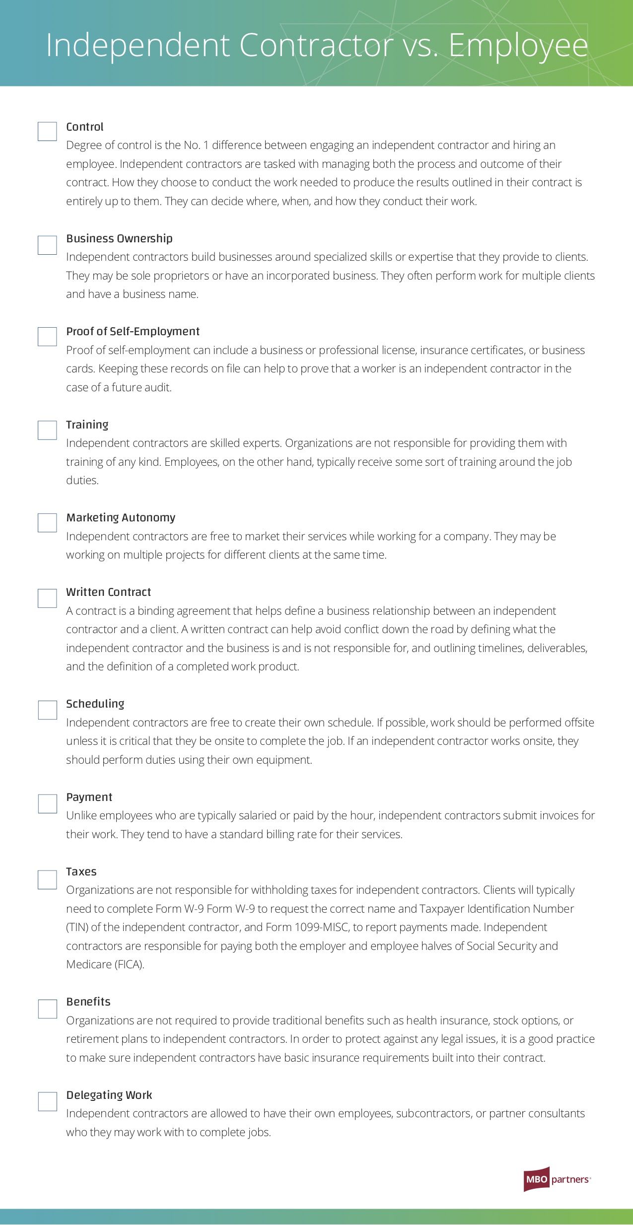 Use Our Compliance Checklist To Minimize Contractor Risk Mbo Partners