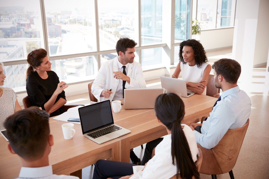 Consultant at work table